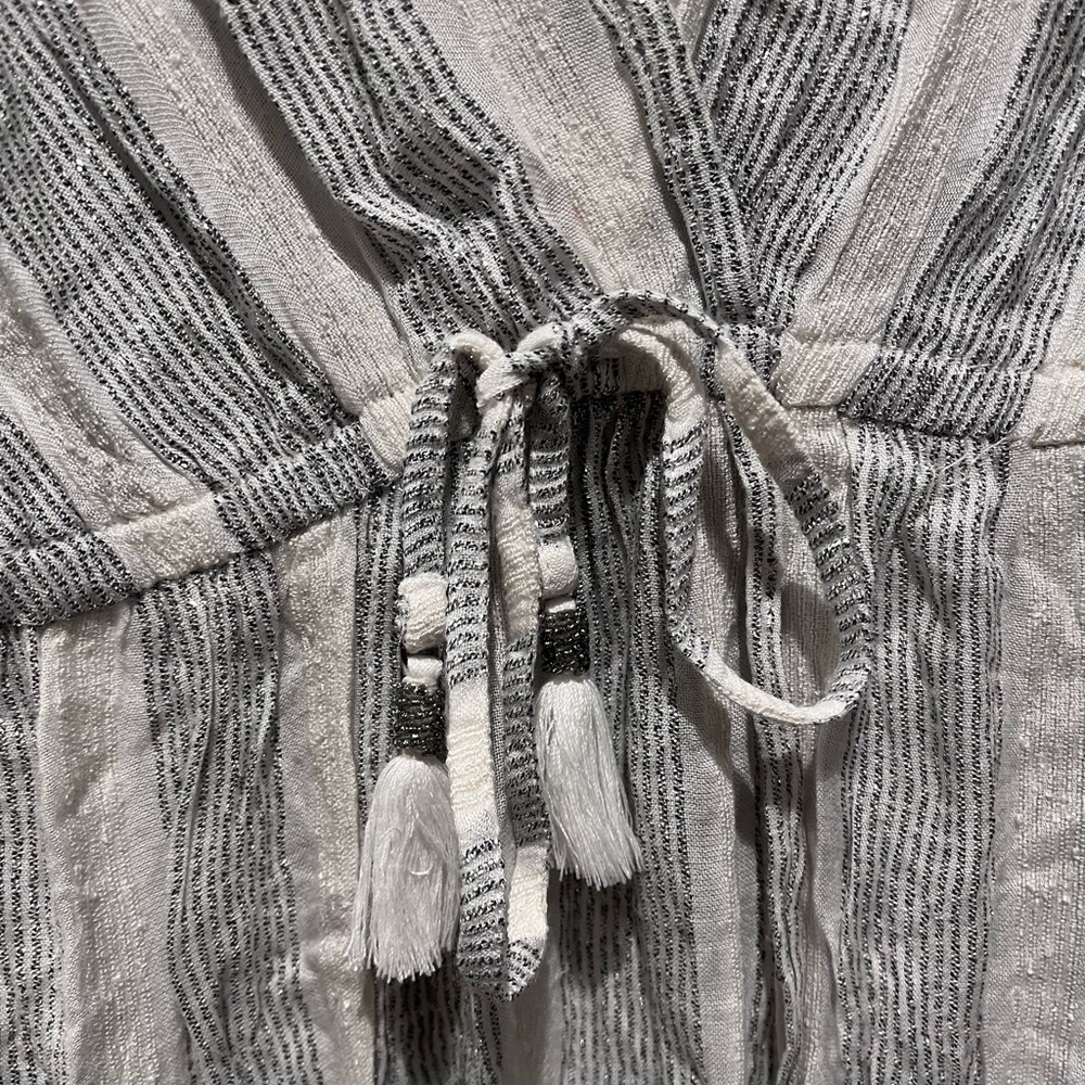 New Blue Island Silver White Wrap Maxi Dress Striped Glitter V Neck Spring - Picture 8 of 16